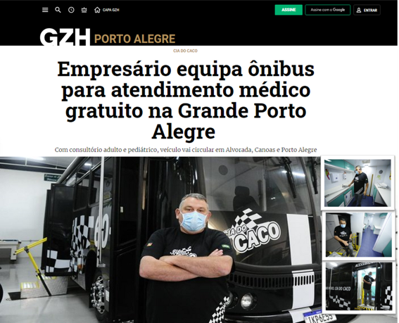 Reportagem de GZH sobre o ônibus equipado pela Cia do Caco para atendimento médico gratuito
