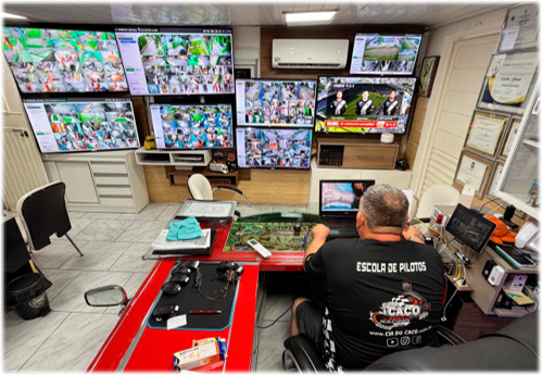 Sala de monitoramento com telas exibindo as imagens das câmeras